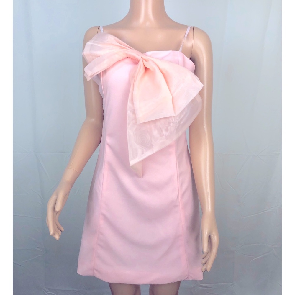 Baby Pink Bow Detail Spaghetti Strap Mini Dress